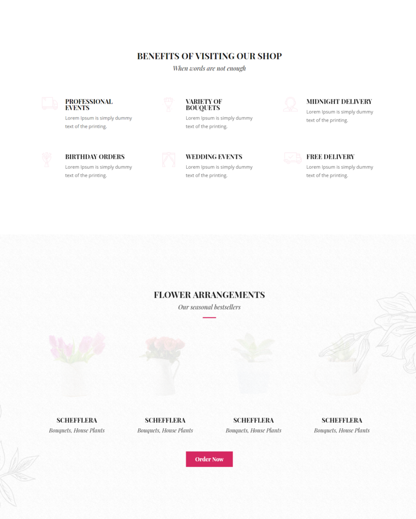 Service section of Divi florist template