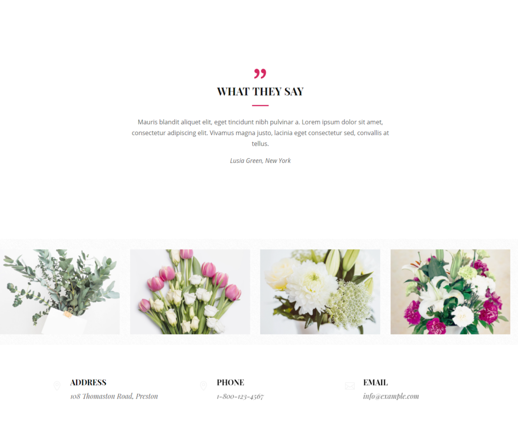 Testimonials section of Divi florist template