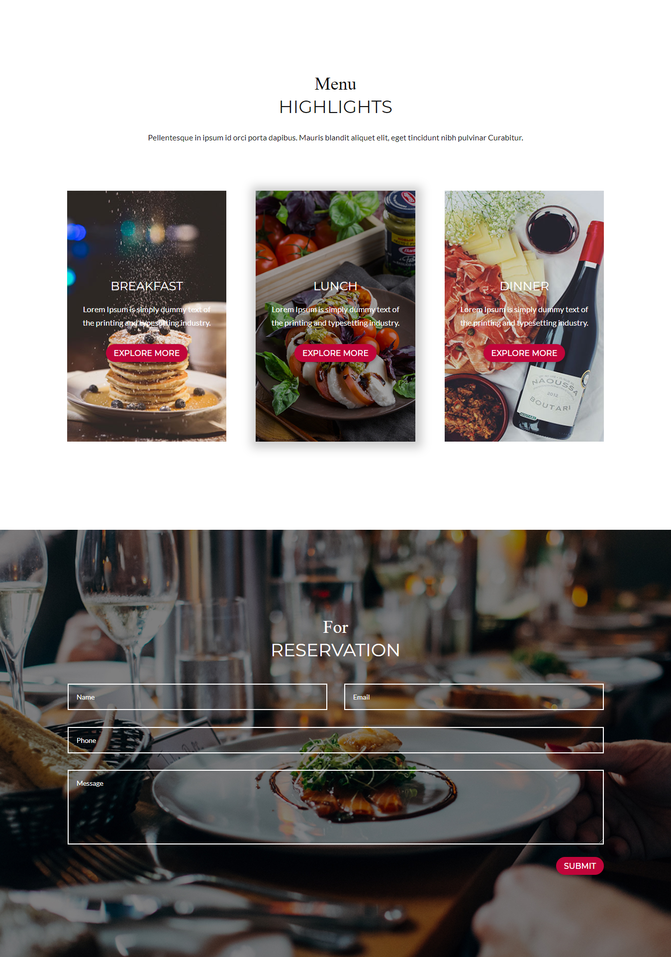 Menu section of Divi Restaurant Template 