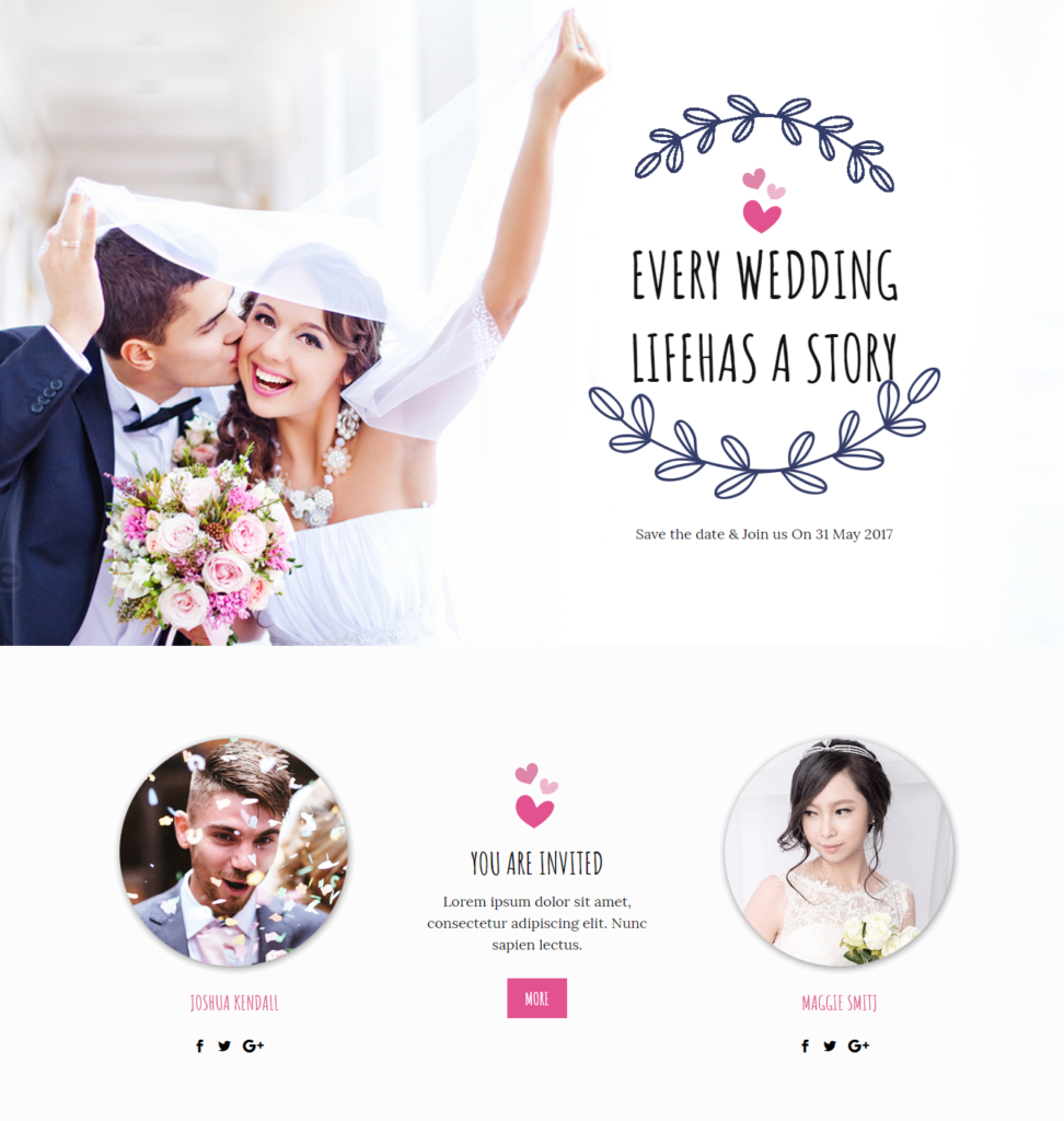 Hero section of Divi wedding template