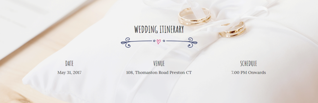 Itinerary section of Divi wedding template