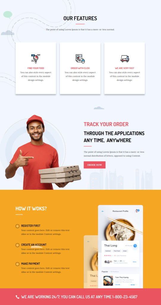 Features of divi food delivery template