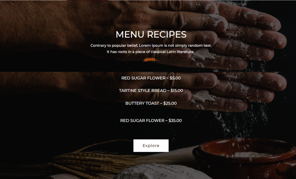 Menu Section Divi Bakery Template